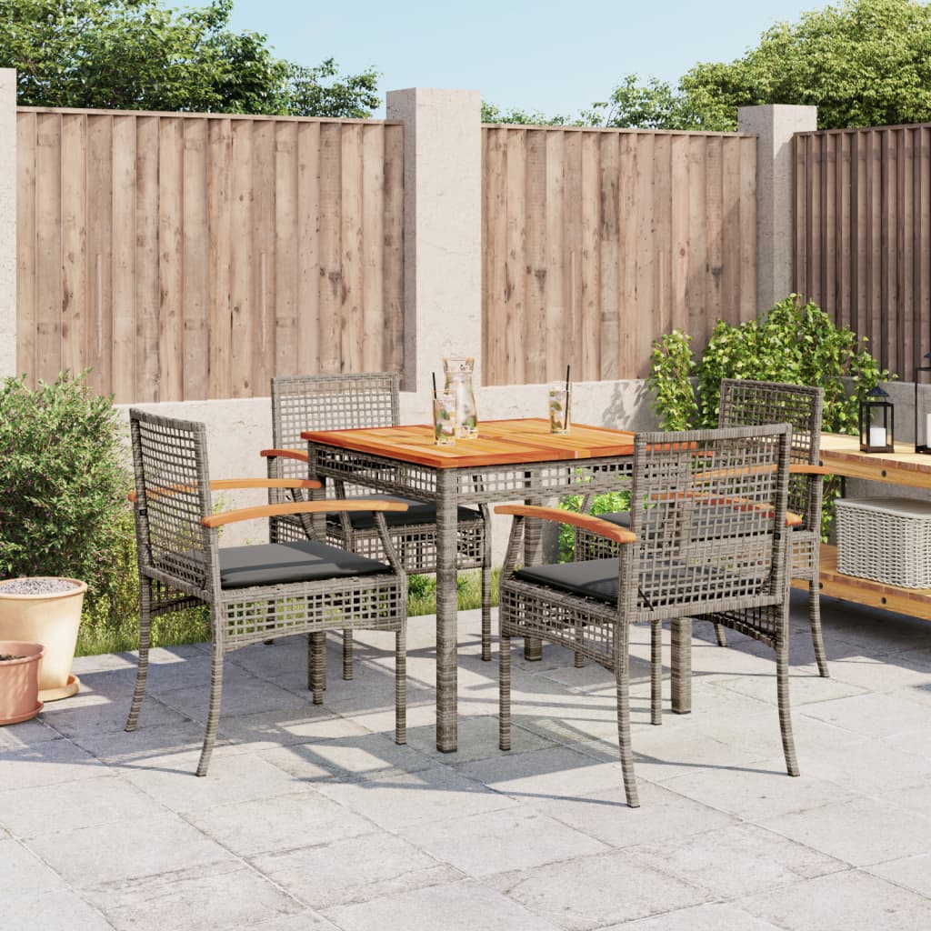 vidaXL 5 Piece Garden Dining Set with Cushions Grey Poly Rattan