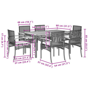 vidaXL 7 Piece Garden Dining Set with Cushions Grey Poly Rattan