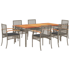 vidaXL 7 Piece Garden Dining Set with Cushions Grey Poly Rattan