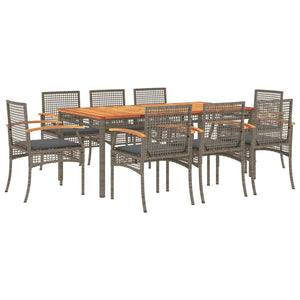 vidaXL 9 Piece Garden Dining Set with Cushions Grey Poly Rattan