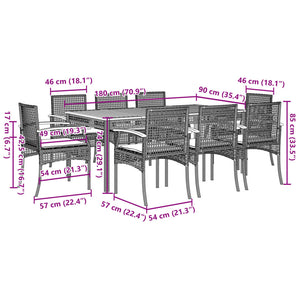 vidaXL 9 Piece Garden Dining Set with Cushions Grey Poly Rattan