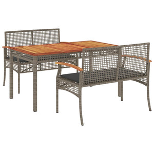 vidaXL 3 Piece Garden Dining Set with Cushions Grey Poly Rattan