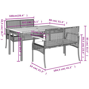 vidaXL 3 Piece Garden Dining Set with Cushions Grey Poly Rattan