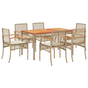 vidaXL 7 Piece Garden Dining Set with Cushions Beige Poly Rattan