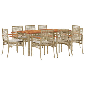 vidaXL 9 Piece Garden Dining Set with Cushions Beige Poly Rattan