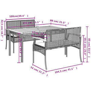 vidaXL 3 Piece Garden Dining Set with Cushions Beige Poly Rattan