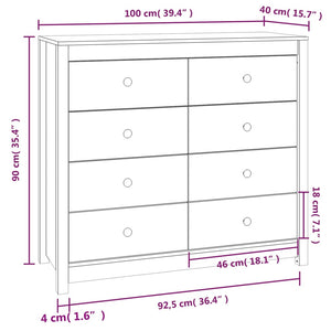 vidaXL Side Cabinet Wax Brown 100x40x90 cm Solid Wood Pine