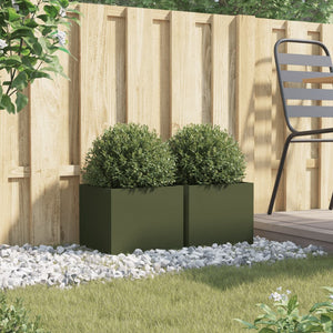 vidaXL Planters 2 pcs Olive Green 32x30x29 cm Cold-rolled Steel