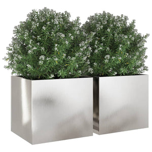 vidaXL Planters 2 pcs Silver 32x30x29 cm Stainless Steel