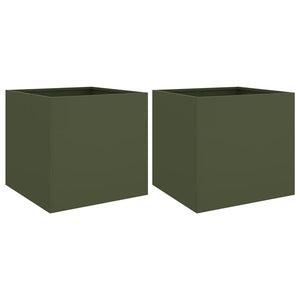 vidaXL Planters 2 pcs Olive Green 49x47x46 cm Cold-rolled Steel