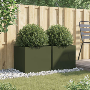 vidaXL Planters 2 pcs Olive Green 49x47x46 cm Cold-rolled Steel