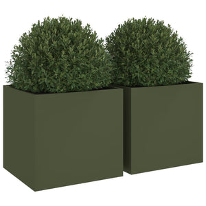 vidaXL Planters 2 pcs Olive Green 49x47x46 cm Cold-rolled Steel