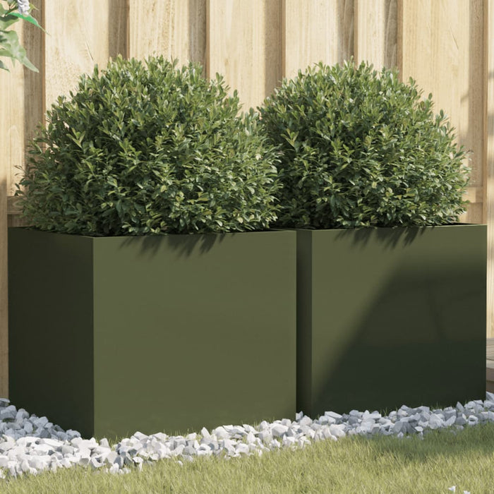 vidaXL Planters 2 pcs Olive Green 49x47x46 cm Cold-rolled Steel