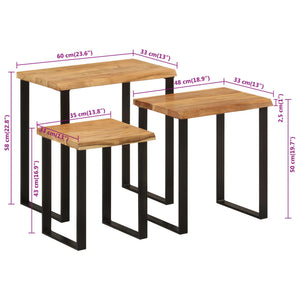 vidaXL Nesting Tables 3 pcs with Live Edge Solid Wood Acacia