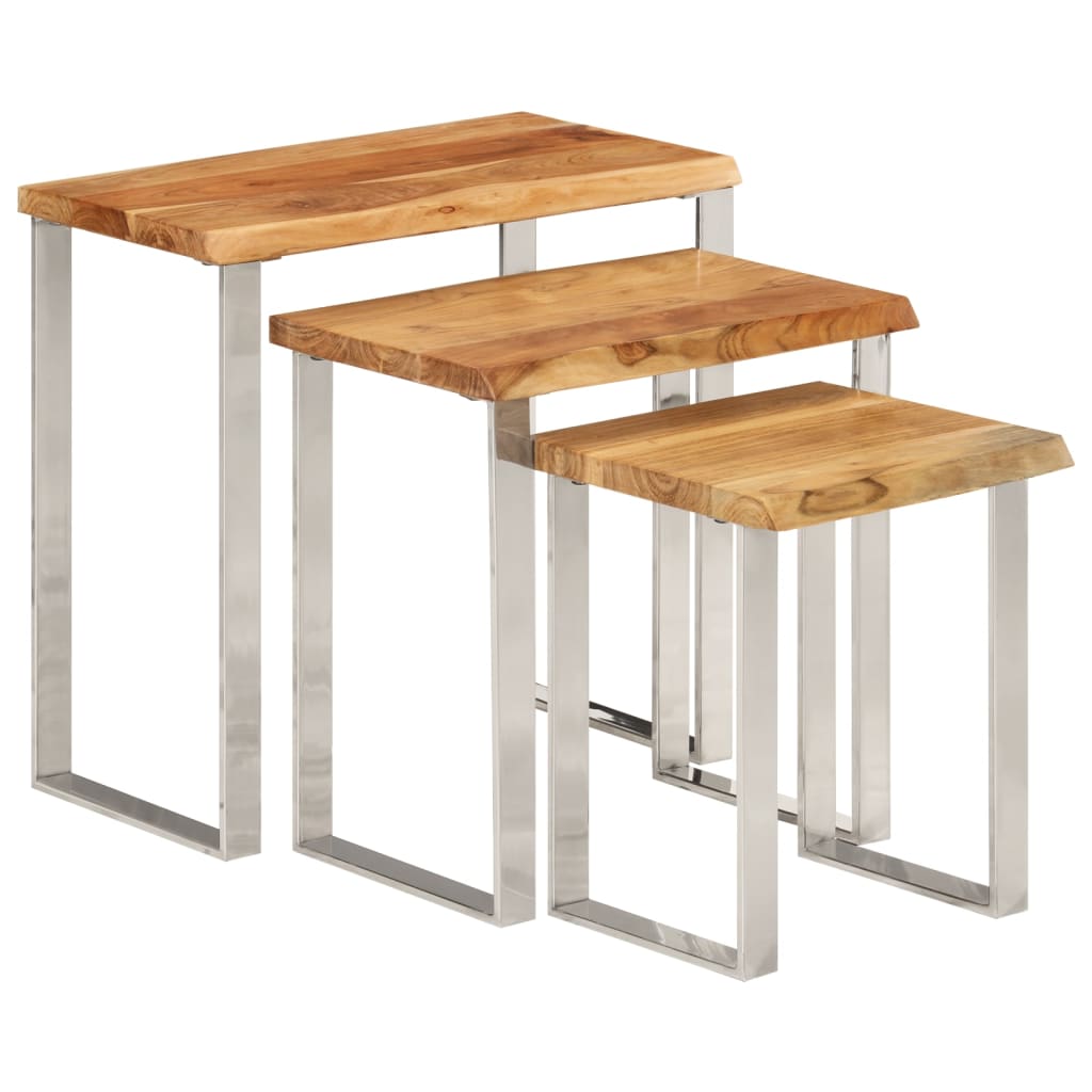 vidaXL Nesting Tables 3 pcs with Live Edge Solid Wood Acacia