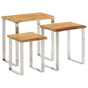 vidaXL Nesting Tables 3 pcs with Live Edge Solid Wood Acacia