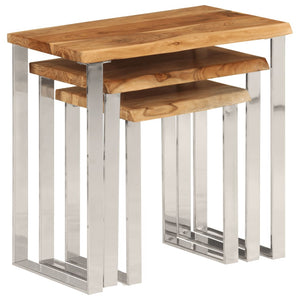 vidaXL Nesting Tables 3 pcs with Live Edge Solid Wood Acacia