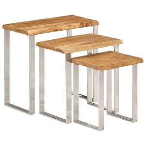 vidaXL Nesting Tables 3 pcs with Live Edge Solid Wood Acacia