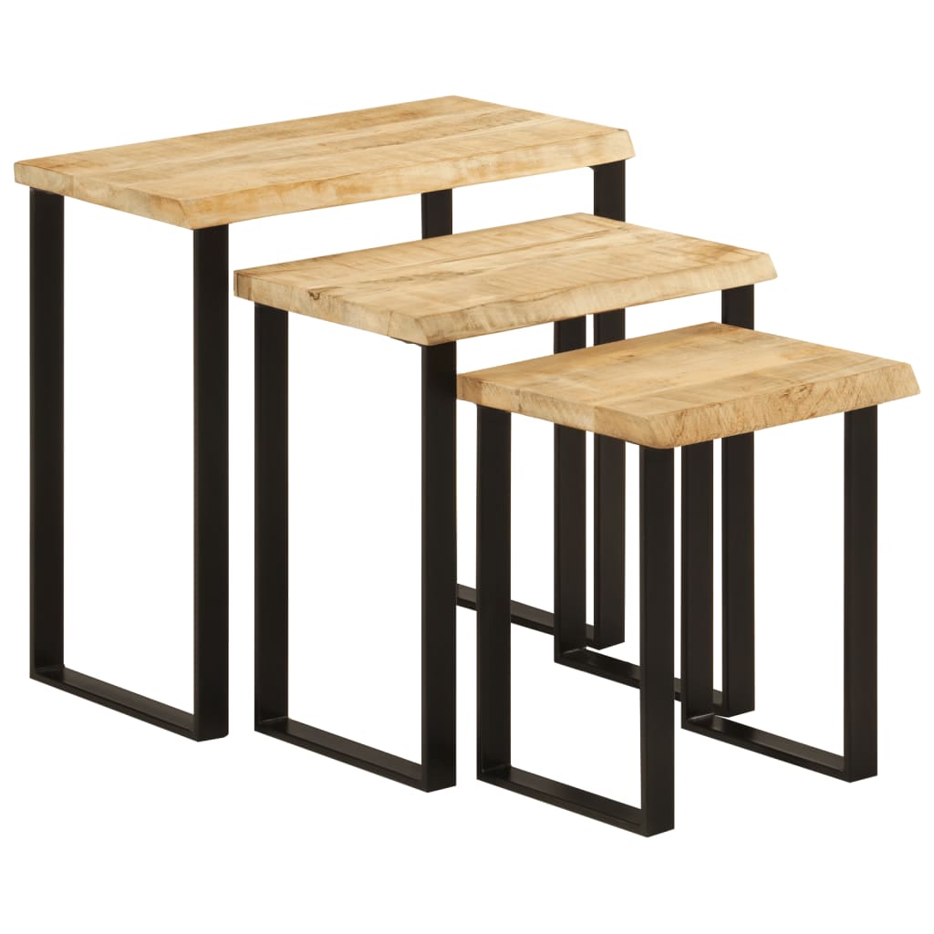 vidaXL Nesting Tables 3 pcs with Live Edge Solid Wood Mango