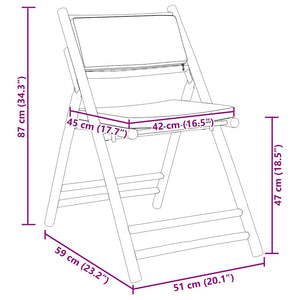 vidaXL 6 Piece Folding Bistro Chairs with Cream White Cushions Bamboo