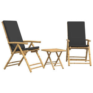 vidaXL 3 Piece Folding Bistro set with Dark Grey Cushions Bamboo