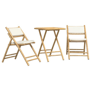 vidaXL 3 Piece Folding Bistro set with Cream White Cushions Bamboo