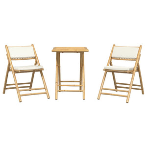 vidaXL 3 Piece Folding Bistro set with Cream White Cushions Bamboo