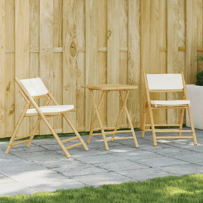 vidaXL 3 Piece Folding Bistro set with Cream White Cushions Bamboo