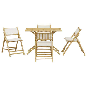 vidaXL 5 Piece Folding Bistro set with Cream White Cushions Bamboo