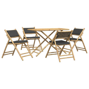 vidaXL 5 Piece Folding Bistro set with Dark Grey Cushions Bamboo