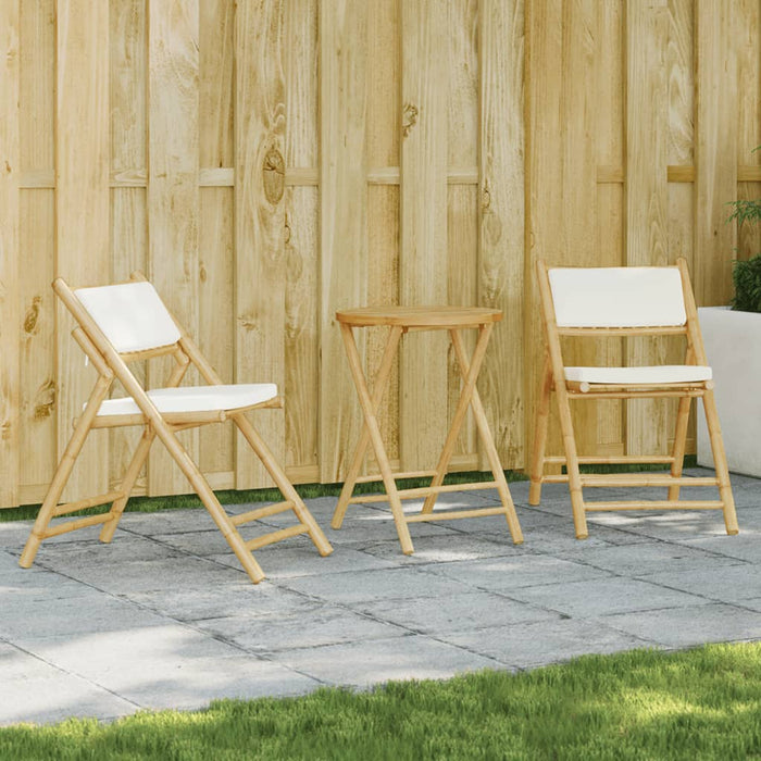 vidaXL 3 Piece Folding Bistro set with Cream White Cushions Bamboo