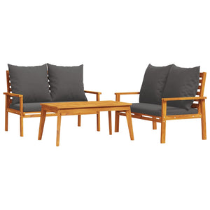 vidaXL 3 Piece Garden Lounge Set with Cushions Solid Wood Acacia