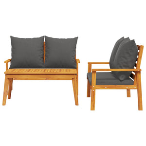 vidaXL 3 Piece Garden Lounge Set with Cushions Solid Wood Acacia