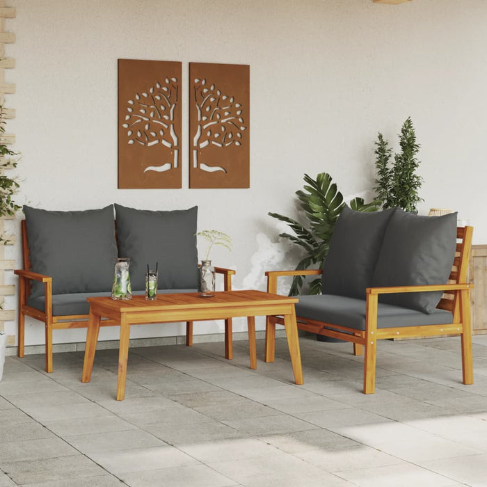 vidaXL 3 Piece Garden Lounge Set with Cushions Solid Wood Acacia