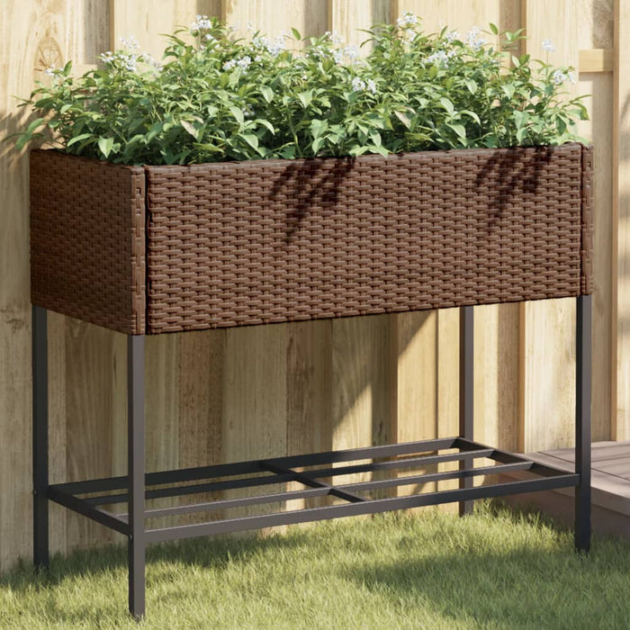 vidaXL Garden Planters with Shelf 2 pcs Brown 90x40x75 cm Poly Rattan