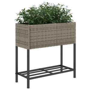 vidaXL Garden Planters with Shelf 2 pcs Grey 70x28x70 cm Poly Rattan