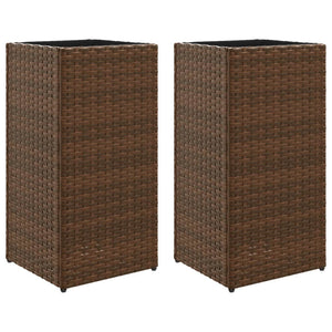 vidaXL Garden Planters 2 pcs Brown 30x30x60 cm Poly Rattan