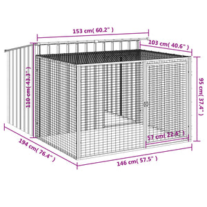 vidaXL Dog House with Run Anthracite 153x194x110 cm Galvanised Steel