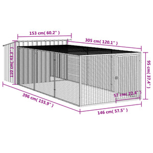 vidaXL Dog House with Run Anthracite 153x396x110 cm Galvanised Steel