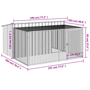 vidaXL Dog House with Run Anthracite 197x194x110 cm Galvanised Steel