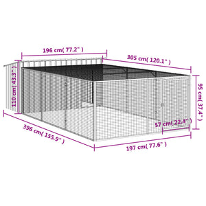 vidaXL Dog House with Run Anthracite 197x396x110 cm Galvanised Steel