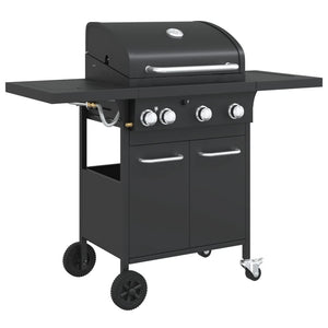 vidaXL Gas BBQ Grill with 4 Burners Black Powder-coated Steel