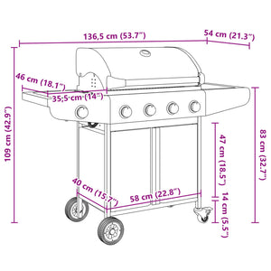 vidaXL Gas BBQ Grill with 5 Burners Silver Stainless Steel