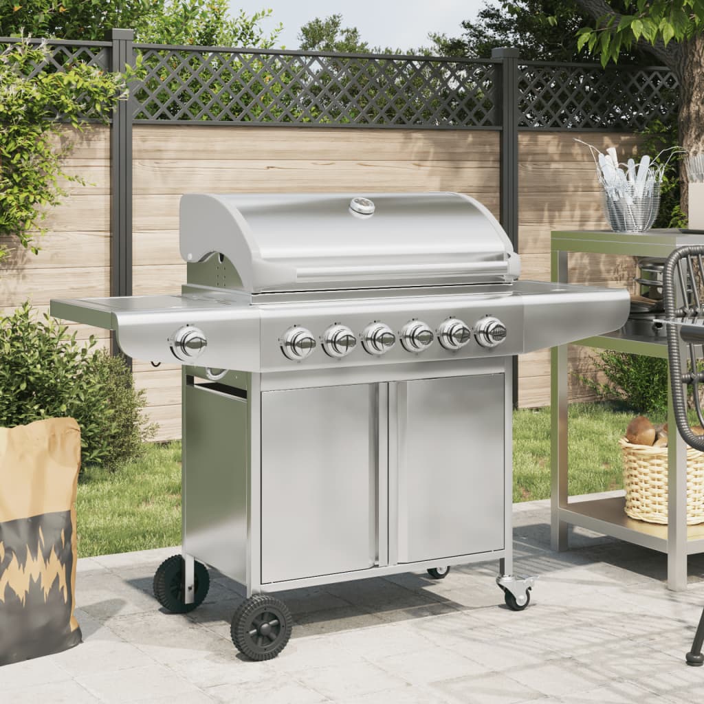 vidaXL Gas BBQ Grill with 7 Burners Silver Stainless Steel