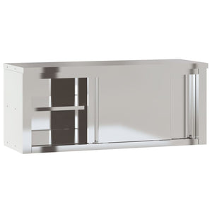 vidaXL Kitchen Wall Cabinet with Sliding Doors Stainless Steel