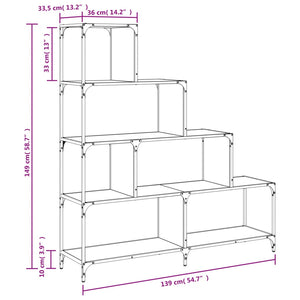 vidaXL Bookcase 4-Stair Black 139x33.5x149 cm Engineered Wood