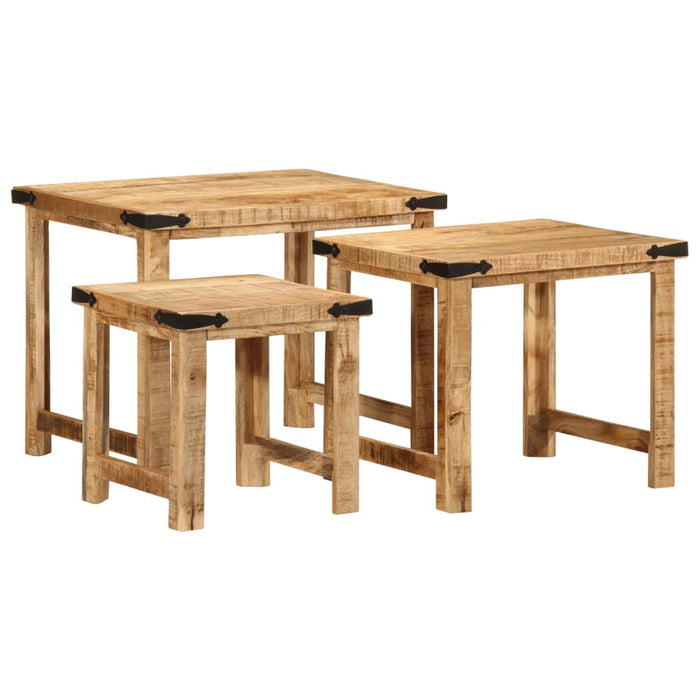 vidaXL Nesting Side Tables 3 pcs Solid Rough Wood Mango