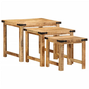 vidaXL Nesting Side Tables 3 pcs Solid Rough Wood Mango