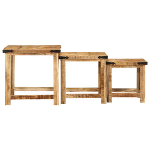 vidaXL Nesting Side Tables 3 pcs Solid Rough Wood Mango