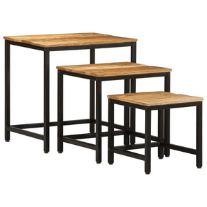 vidaXL Nesting Side Tables 3 pcs Solid Rough Wood Mango